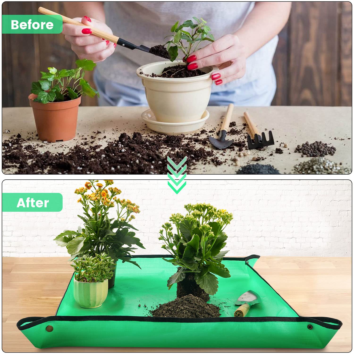 Onlysuki Repotting Mat for Indoor Plant Transplanting Control Mess, 26.8"X26.8" Waterproof Succulent Potting Mat Square Planting Tray Soil Change Mat Gardening Gifts for Plant Lovers