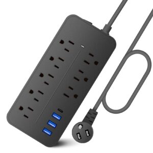 power strip surge protector,8 outlets & 3 usb ports & 1 usb-c port (5v/3a), 1700 joules, angled flat plug, spaced outlets & etl listed power outlet for home office - black