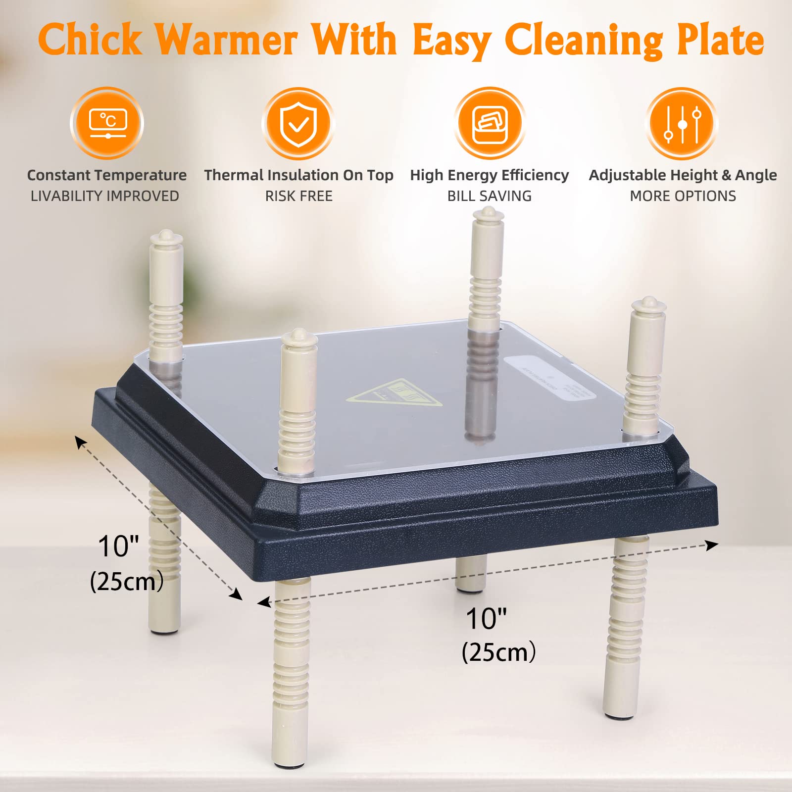 Pitalok Brooder Heater for Chicks: Chick Brooder Heating Plate with Easy- Cleaning Plate Poultry Coop Heater Chicks Warmer 10" x 10" for 15 Chicks Adjustable Height Brooding Heater 15 Watts