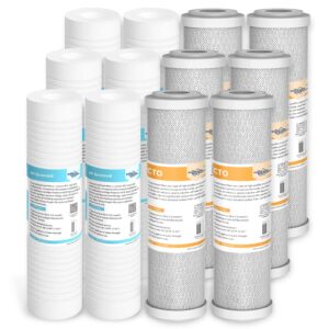 5 micron grooved sediment & 5 micron cto carbon block water filter 10"x2.5", whole house water filters universal replacement filter cartridge by membrane solutions