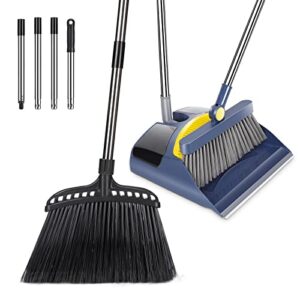 outdoor broom commercial heavy duty broom and broom and dustpan set for home with 180°rotating head upright large dustpan with comb teeth