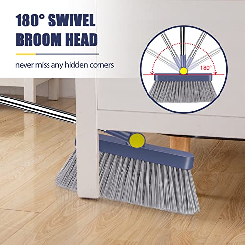 Outdoor Broom Commercial Heavy Duty Broom and Broom and Dustpan Set for Home with 180°Rotating Head Upright Large Dustpan with Comb Teeth