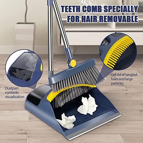 Outdoor Broom Commercial Heavy Duty Broom and Broom and Dustpan Set for Home with 180°Rotating Head Upright Large Dustpan with Comb Teeth