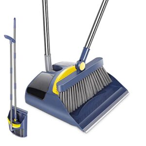 Outdoor Broom Commercial Heavy Duty Broom and Broom and Dustpan Set for Home with 180°Rotating Head Upright Large Dustpan with Comb Teeth