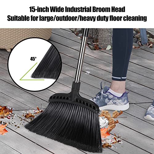 Outdoor Broom Commercial Heavy Duty Broom and Broom and Dustpan Set for Home with 180°Rotating Head Upright Large Dustpan with Comb Teeth