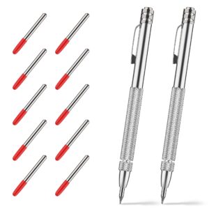 glieskir 2 pack tungsten carbide scriber with magnet,with extra 10 replacement marking tip,etching engraving pen for glass/ceramics/metal sheet