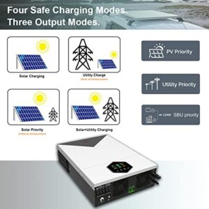 Y&H 6.2KW On/Off-Grid Solar Hybrid Inverter 48VDC Pure Sine Wave AC220V Output MPPT 120A Solar Charger Max PV Power 6500W Input with WiFi Communication