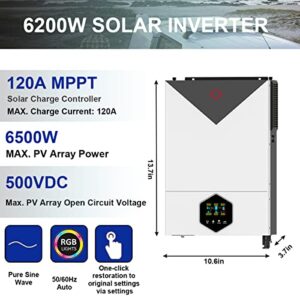 Y&H 6.2KW On/Off-Grid Solar Hybrid Inverter 48VDC Pure Sine Wave AC220V Output MPPT 120A Solar Charger Max PV Power 6500W Input with WiFi Communication