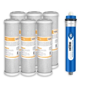 combo pack for fx12m and fx12p, membrane solutions water filter replacement cartridges compatible with ge gxrm10rbl gxrm10g reverse osmosis systems, 6x 10-inch carbon filters, 1x 50gpd ro membranes