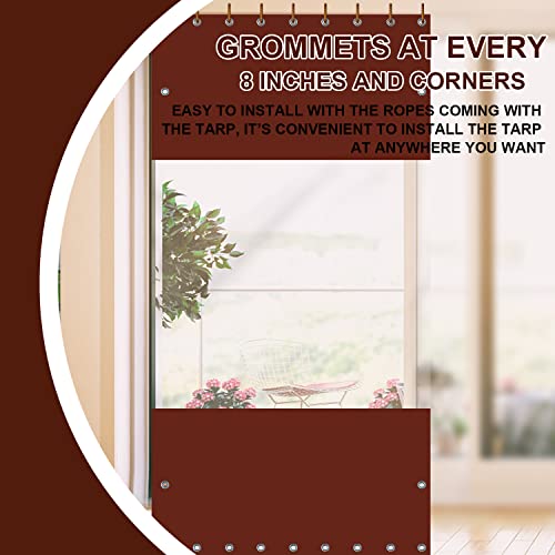 Ezcasch 19 Oz Outdoor Vinyl Curtain, Outdoor Clear Panel Curtain, Weather Resistant Outdoor Curtain for Pergola, Porch, Gazebos, with Rustproof Grommets (8'H x 10'W, Brown)