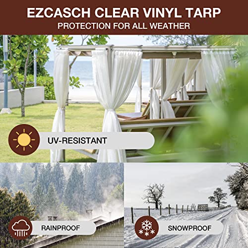 Ezcasch 19 Oz Outdoor Vinyl Curtain, Outdoor Clear Panel Curtain, Weather Resistant Outdoor Curtain for Pergola, Porch, Gazebos, with Rustproof Grommets (8'H x 10'W, Brown)