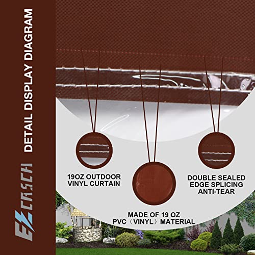 Ezcasch 19 Oz Outdoor Vinyl Curtain, Outdoor Clear Panel Curtain, Weather Resistant Outdoor Curtain for Pergola, Porch, Gazebos, with Rustproof Grommets (8'H x 10'W, Brown)