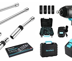 DURATECH 5PC Magnetic Swivel Spark Plug Socket Set and DURATECH 20V Cordless Impact Wrench