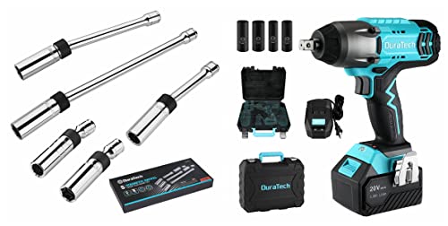 DURATECH 5PC Magnetic Swivel Spark Plug Socket Set and DURATECH 20V Cordless Impact Wrench