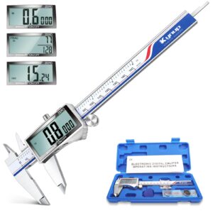 kynup digital caliper, caliper measuring tool with large lcd screen, micrometer caliper, stainless steel, screen splash proof, easy switch from inch metric fraction (6 inch)