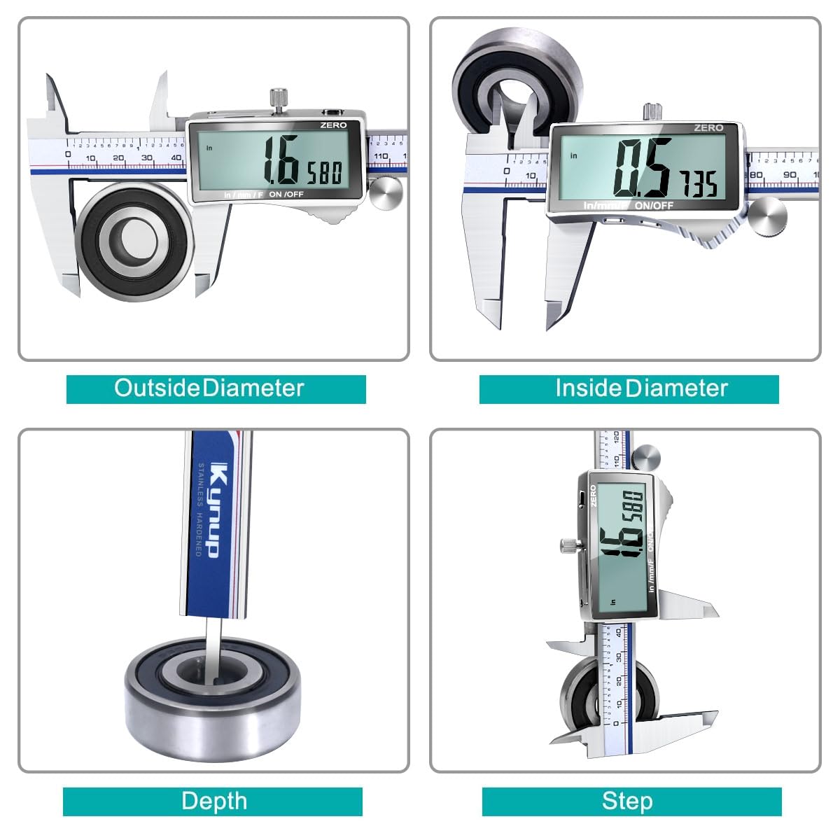 Kynup Digital Caliper, Caliper Measuring Tool with Large LCD Screen, Micrometer Caliper, Stainless Steel, Screen Splash Proof, Easy Switch from Inch Metric Fraction (6 Inch)