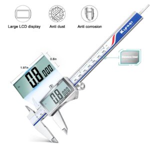 Kynup Digital Caliper, Caliper Measuring Tool with Large LCD Screen, Micrometer Caliper, Stainless Steel, Screen Splash Proof, Easy Switch from Inch Metric Fraction (6 Inch)