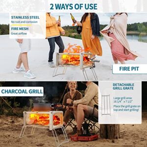 Sutekus 17" Camping Fire Pit Portable Mesh Firepit & Charcoal Grill, Great Air Flow, Easy Fire Start, Weighs 5.8lb for Camping Beach Patio Home