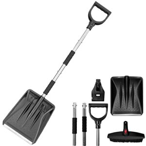 snow shovel for driveway, 3-in-1 kit brush and ice scraper, emergency collapsible design snow clearing kit for cars, truck camping and outdoor activities easy to use