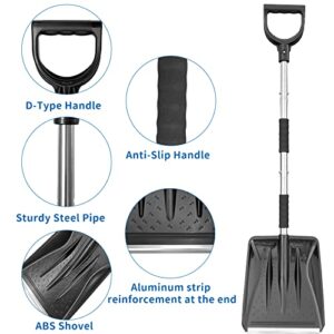 Snow Shovel for Driveway, 3-in-1 Kit Brush and Ice Scraper, Emergency Collapsible Design Snow Clearing Kit for Cars, Truck Camping and Outdoor Activities Easy to Use