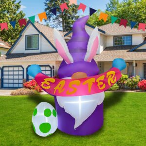 joyease 4 ft inflatable easter gnome with egg decoration build-in led blow up happy easter for home yard lawn garden indoor outdoor