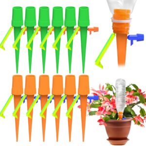 12 pcs self watering spikes, adjustable plant watering devices, drip irrigation system with slow release control valve switch - for outdoor indoor plants use