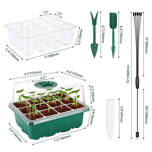 ANTUGLBAR Seed Starter Tray with Grow Light 5 Packs Seedling Starter Trays with Smart Controller Timer, Dimmable, Seed Starting Trays Kit High Humidity Dome Indoor Gardening Plant Germination Trays