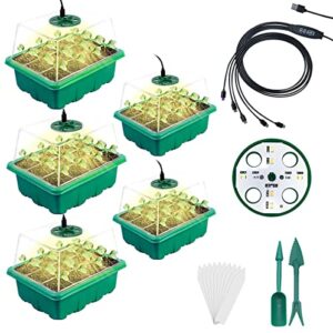 antuglbar seed starter tray with grow light 5 packs seedling starter trays with smart controller timer, dimmable, seed starting trays kit high humidity dome indoor gardening plant germination trays