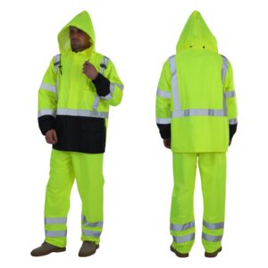 sesafety hi vis rain jacket, class 3 high visibility rain gear for men, rain suits for men waterproof with nterior mesh, zipper, yellow (l/xl)