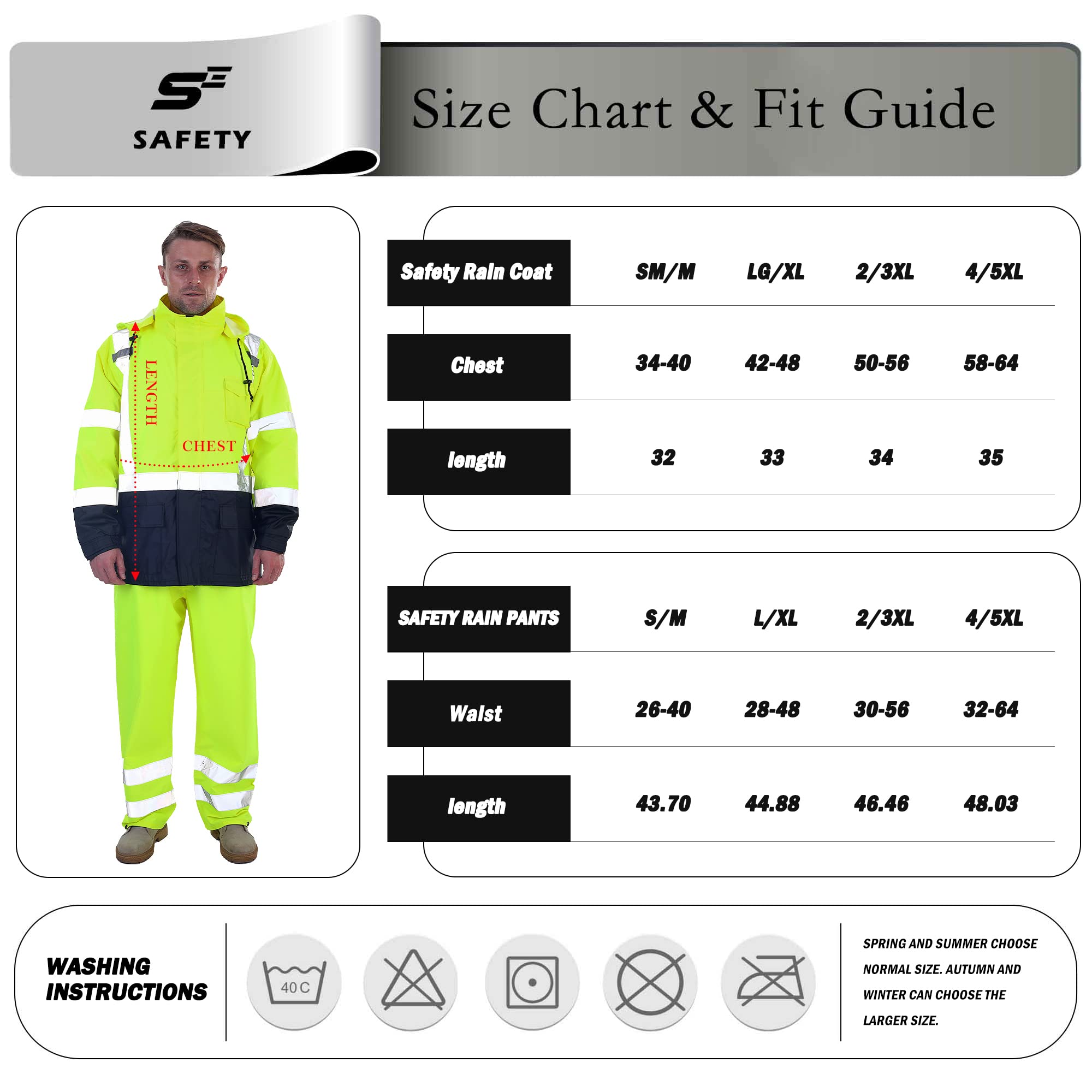 sesafety Hi Vis Rain Jacket, Class 3 High Visibility Rain Gear for Men, Rain Suits for Men Waterproof with Nterior Mesh, Zipper, Yellow (L/XL)