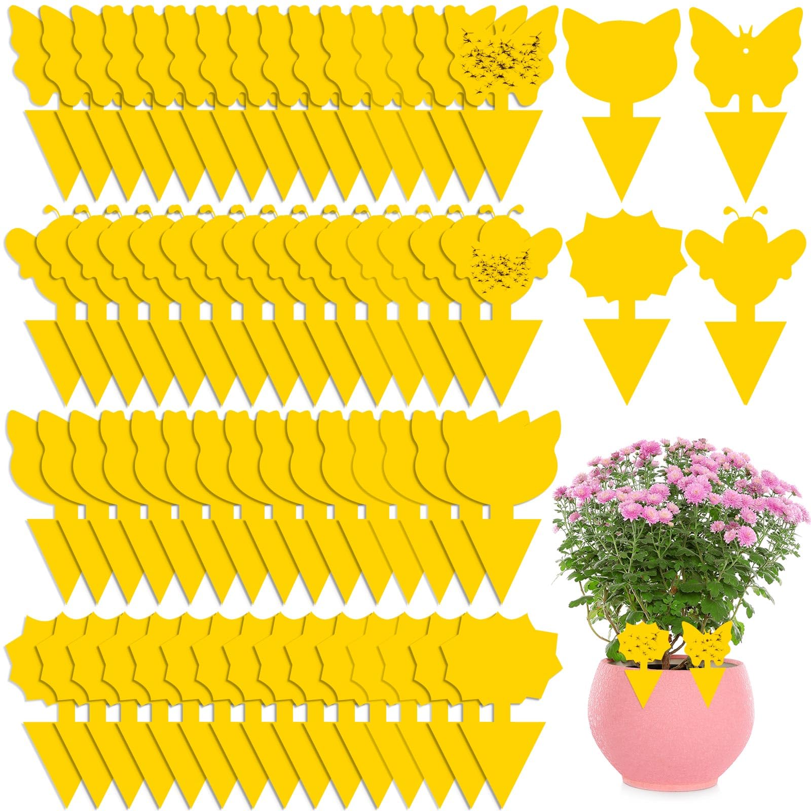 Qualirey 192 Pcs Yellow Sticky Traps Fruit Fly Trap Gnat Traps Gnat Killer 3.15 x 5.12 Inch for Mosquito Bug Fungus Gnat Fruit Fly Kitchen Indoor Outdoor Houseplants 4 Shapes