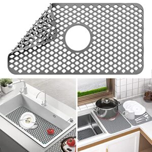 hibd silicone sink mat 1piece grey with center drain, sink protectors for kitchen sink, silicone sink protector, kitchen sink mats and protectors, for farmhouse sink ( 24.8"x 13" )