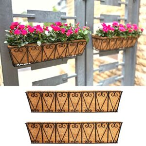lalagreen wall hanging planters - 2 pack, 30 inch deck railing hanging pot, over the rail flower boxes black window plant basket attach to house outdoor with coco liner metal fence balcony patio porch