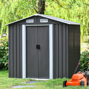 6' x 4' outdoor storage shed, outdoor metal storage sheds with sliding door for bike, garden shed small tool outside storage cabinet for backyard, patio, lawn, spire