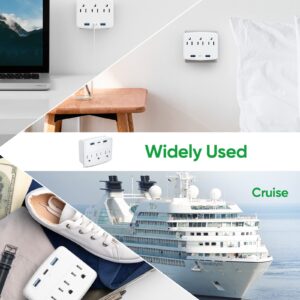 Foldable USB Wall Charger, Multi Plug Outlet Extender with 3 AC 3 USB Ports, Compact for Home Office Cruise Travel, College Dorm Room Essentials, 2 Packs