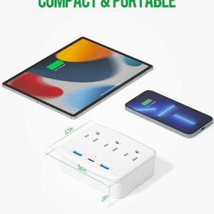 Foldable USB Wall Charger, Multi Plug Outlet Extender with 3 AC 3 USB Ports, Compact for Home Office Cruise Travel, College Dorm Room Essentials, 2 Packs