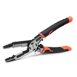 tooleague 9-in-1 wire stripper tool, cable cutters, c-rv multifunctional needle nose pliers for electric cable stripping cutting and crimping