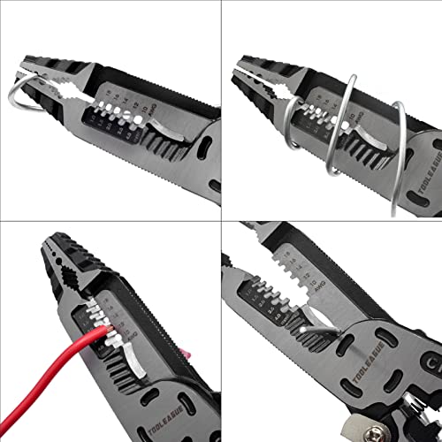 TOOLEAGUE 9-in-1 Wire Stripper Tool, Cable cutters, C-RV Multifunctional needle nose pliers for Electric Cable Stripping Cutting and Crimping