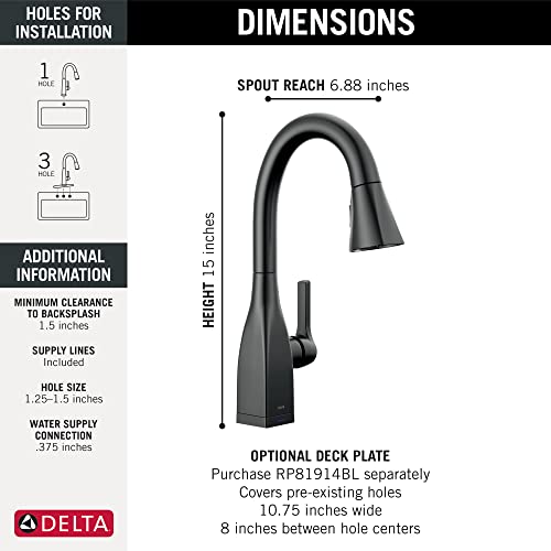 Delta Faucet Mateo Touch Bar Faucet with Pull Down Sprayer, Black Bar Sink Faucet Single Hole, Wet Bar Faucets Single Hole, Prep Sink Faucet, Delta Touch2O Technology, Matte Black 9983T-BL-DST