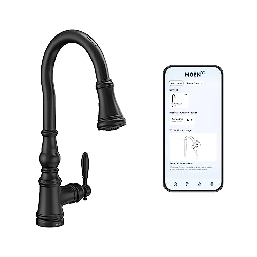 Moen Weymouth Matte Black Smart Faucet Touchless Pull-Down Sprayer Kitchen Faucet with Voice and Motion Control, S73004EV2BL