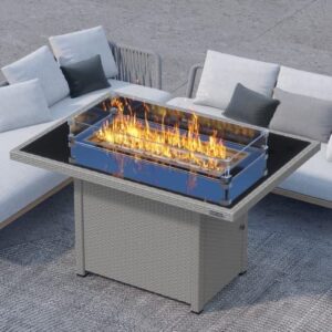 EAST OAK 44'' Propane Fire Pit Table + Cover, 60,000 BTU Gas Firepit with Aluminum Frame and Tempered Glass