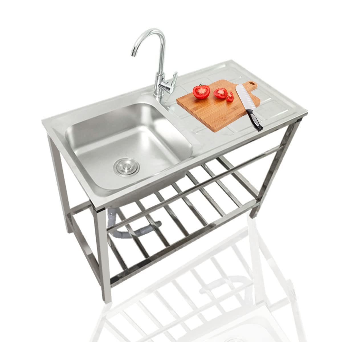 ZHXIPP Stainless Steel Sink Prep & Utility Sink with Faucet - 1 Compartment Commercial Kitchen Sink - 29.5 x15.7 X 29.5 in (Restaurant, Kitchen, Laundry, Garage)