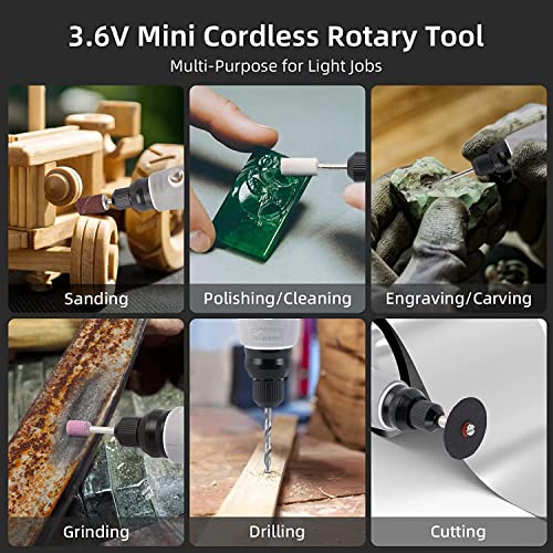 Rotary Tool Kit, Towallmark Cordless Rotary Tool 3.6V with 50 Accessories, USB Rechargeable, 3 Speed Mini Rotary Tool Multi-Purpose for Sanding, Polishing, Drilling, Engraving, DIY Small Projects