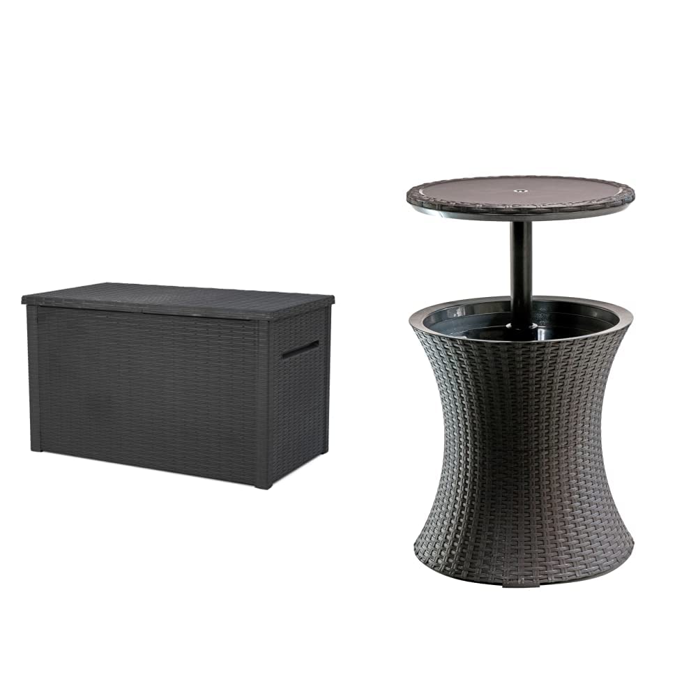 Keter Java XXL 230 Gallon Storage Box + Keter Pacific Cool Bar Outdoor Furniture with Cooler