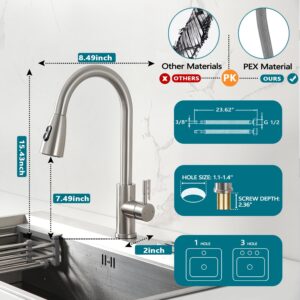 SATICO Brushed Nickel Kitchen Faucet with Pull Down Sprayer Single Handle Sink Faucet Modern Stainless Steel cUPC NSF CEC Certified, Model F80028BN