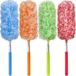 4 pcs small washable microfiber feather duster with extendable pole and bendable head, microfibre cleaning tool extendable dusters for cleaning office, car, computer, furniture, sofa