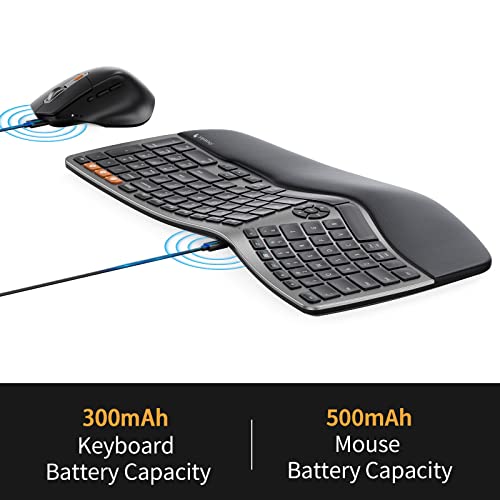 ProtoArc Ergonomic Wireless Keyboard Mouse, EKM01 Ergo Bluetooth Keyboard and Mouse Combo, Split Design, Palm Rest, Multi-Device, Rechargeable, Windows/Mac/Android (Space Gray)