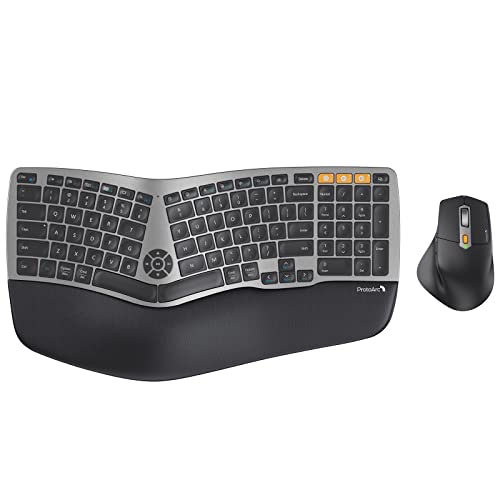 ProtoArc Ergonomic Wireless Keyboard Mouse, EKM01 Ergo Bluetooth Keyboard and Mouse Combo, Split Design, Palm Rest, Multi-Device, Rechargeable, Windows/Mac/Android (Space Gray)