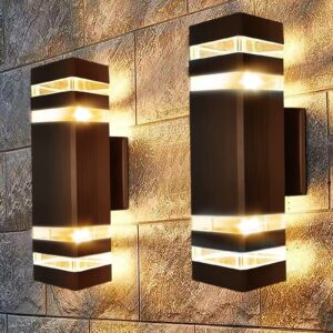 2 pack square up and down lights outdoor wall light with e26 base, aluminum waterproof outdoor wall lamps outdoor wall sconce exterior lamps for house front porch patio garage doorway