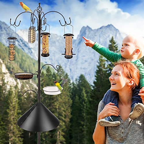 Bird Feeding Station Kit Bird Feeder Pole Wild Bird Feeder Kit with Squirrel Baffle and Suet Cage Mesh Tray Fruit Hook Double W Hook for Attracting Wild Birds